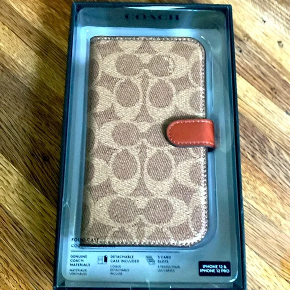 Unopened New Sealed iPhone 12 12 Pro Coach Wallet Phone Case Tan Signature Le… - Picture 1 of 10